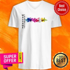 Awesome Massage Therapist Colorful Heartbeat V-neck