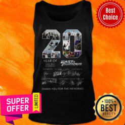 20 Year Of 2001 2021 10 Movies Fast And Furious All Character Signatures Thank You For The Memories Tank Top