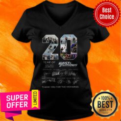 20 Year Of 2001 2021 10 Movies Fast And Furious All Character Signatures Thank You For The Memories V-neck