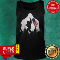 Nice Bigfoot Rock And Roll American Flag In The Forest Tank Top