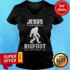Official Jesus Is My Savior Bigfoot Is My Therapy V-neck