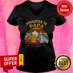 Awesome Promoted To Papa EST 2020 Vintage V-neck