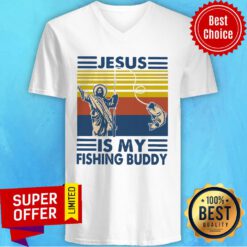 Awesome Jesus Is My Fishing Buddy Vintage V-neck