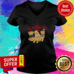 Pooh Disney Happy The 4th Of July Merica American Flag Independence Day V-neck