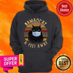Top Namast’ay 6 Feet Away Black Cat Face Mask Vintage Hoodie