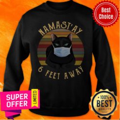 Top Namast’ay 6 Feet Away Black Cat Face Mask Vintage Sweatshirt