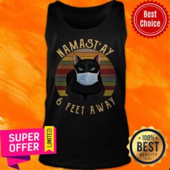 Top Namast’ay 6 Feet Away Black Cat Face Mask Vintage Tank Top