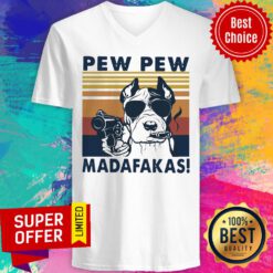 Awesome Pitbull Pew Pew Madafakas Vintage Retro V-neck