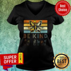 Awesome Vintage Sign Language Butterfly Autism Be Kind Lady V-neck