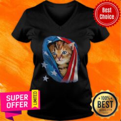 Funny American Flag Cat V-neck