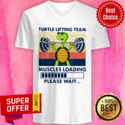 Funny Turtle Lifting Team Muscles Loading Please Wait Vintage V-neck