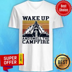 Nice Retro Navy Wake Up And Smell The Campfire Vintage V-neck