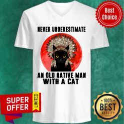 Official Native Never Underestimate An Old Man With A Cat Vintage V-neck