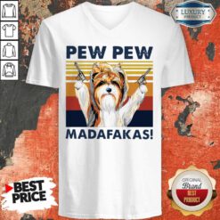 Premium Biewer Terrier Pew Pew Madafakas Vintage V-neck