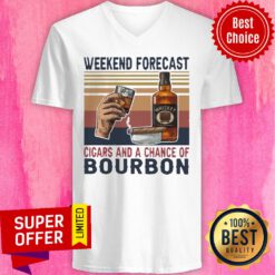 Premium Weekend Forecast Cigars And A Chance Of Bourbon Vintage Retro V-neck