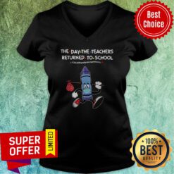 Top Blue Crayon Mask The Day The Teachers Returned To School 2020 Pandemic Survivors V-neck