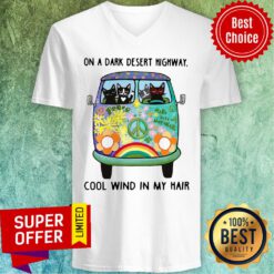 Top Hippie Bus Cat On A Dark Desert Highway Cool Wind In My Hair V-neck
