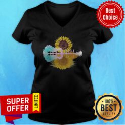 Top The Beatles Guitar Sunflowers Water Reflection V-neck