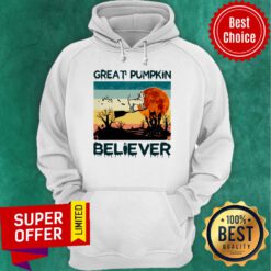 Vintage Great Pumpkin Believer Dog Sunset Broom Halloween Hoodie