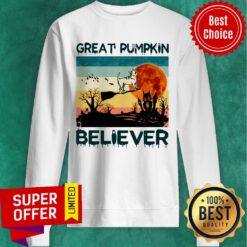 Vintage Great Pumpkin Believer Dog Sunset Broom Halloween Sweatshirt
