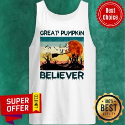 Vintage Great Pumpkin Believer Dog Sunset Broom Halloween Tank Top