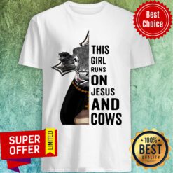 Awesome Pretty This Girl Runs On Jesus And Cows Shirt