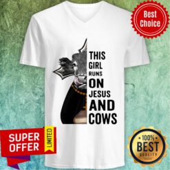Awesome Pretty This Girl Runs On Jesus And Cows V-neck