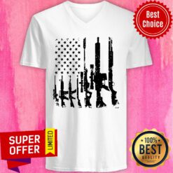 Gun Silhouette American Flag USA 2nd Amendment Juniors V-neck