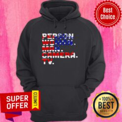 Official American Flag Person Woman Man Camera TV Hoodie