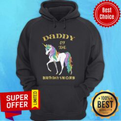 Official Daddy Of The Birthday Unicorn Rainbow And Gold Hoodie