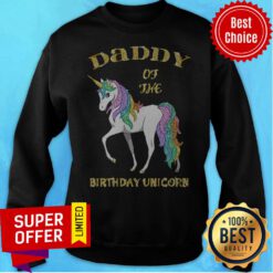 Official Daddy Of The Birthday Unicorn Rainbow And Gold Sweatshirt