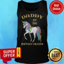 Official Daddy Of The Birthday Unicorn Rainbow And Gold Tank Top