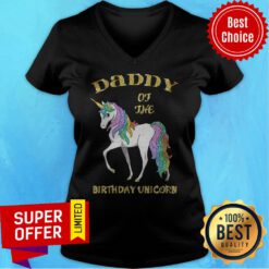 Official Daddy Of The Birthday Unicorn Rainbow And Gold V-neck