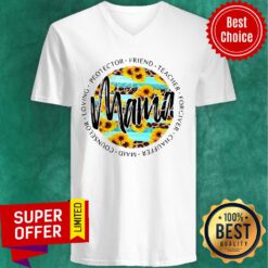 Teal Sunflower Leopard Stripe Mama Tee Protector Friend Teacher Forgiver Chauffeur Maid Counselor Loving V-neck