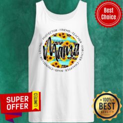 Teal Sunflower Leopard Stripe Mama Tee Protector Friend Teacher Forgiver Chauffeur Maid Counselor Loving Tank Top
