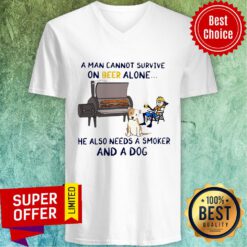 A Man Cannot Survive On Beer Alone He Also Needs A Smoker And A Dog V-neck