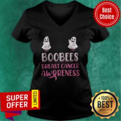 Awesome Boo Bees Breast Cancer Awareness Funny Tooth Blame It All On My Roots Vintage Retro V-neck