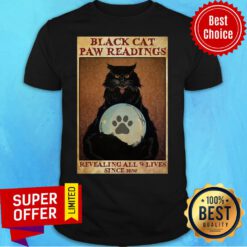 Funny Black Cat Paw Reading Revealing All 9 Lives Since 1692 Shirt
