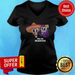 Funny Sugar Skull Couple Day Of The Dead Dia De Muertos V-neck