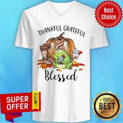 Official Frog Thankful Grateful Blessed Autumn Fall V-neck