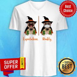 Official Pug Dog Witch Expectations Reality Halloween V-neck