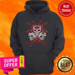 Official Triple Skull Red Floral Day Of The Dead Sugar Skulls Hoodie