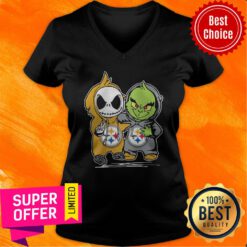Premium Pittsburgh Steelers Baby Jack Skellington And Baby Grinch V-neck