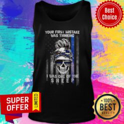 Skull Girl Thin Blue Line Your First Mistake Was Thinking I Was One Of The Sheep Tank Top