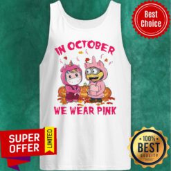 Unicorn And Minions Pumpkin In October We Wear Pink Halloween Tank Top
