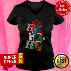 Awesome Horses Ho Ho Ho Santa Merry Christmas V-neck