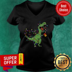 Awesome T-res Saurus Merry Christmas V-neck