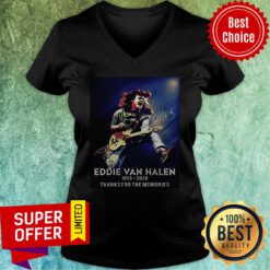 Eddie Van Halen Playing Guitar 1955 2020 Thank For The Memories Signature V-neck