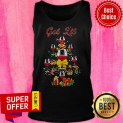 Funny Get Lit Wine Tree Christmas Tank Top