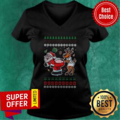 Funny Santa And Friend Merry Christmas V-neck